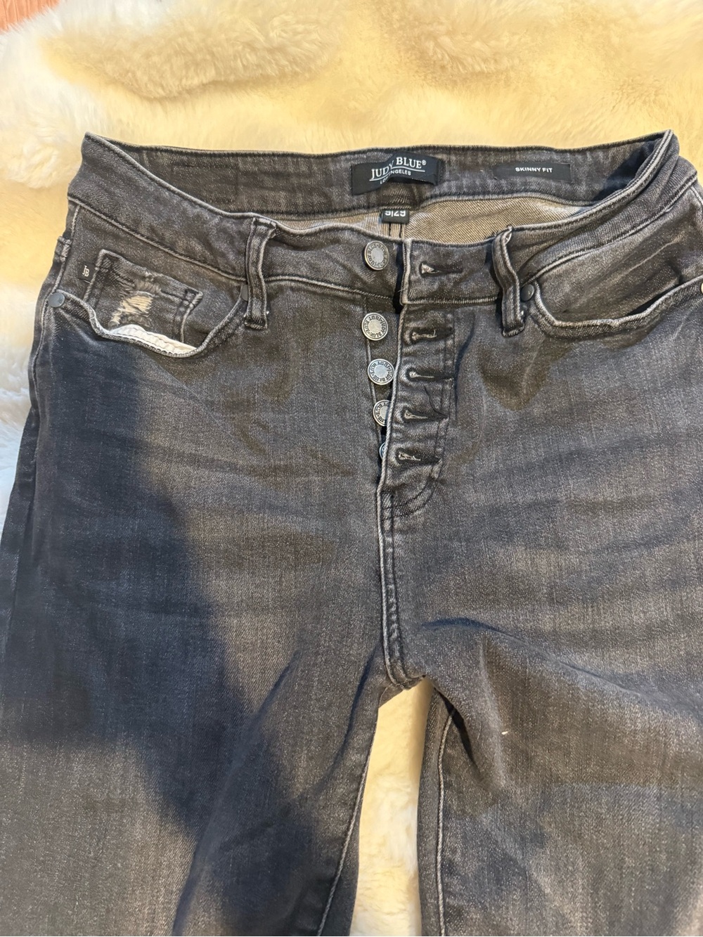 Judy Blue Washed Charcoal Skinny Jeans with Button-Fly